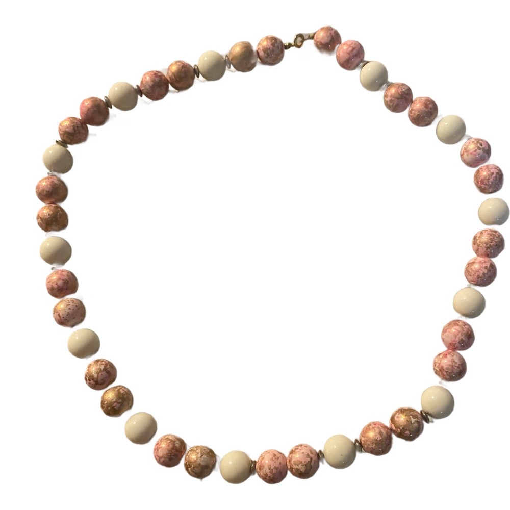 Vintage Pink Gold Speckled Bead Necklace—Chaos On A String